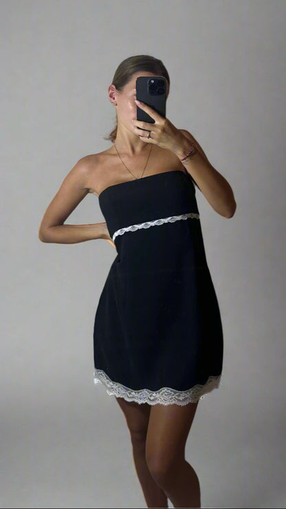 Bandeau Dress with lace - Princess Polly